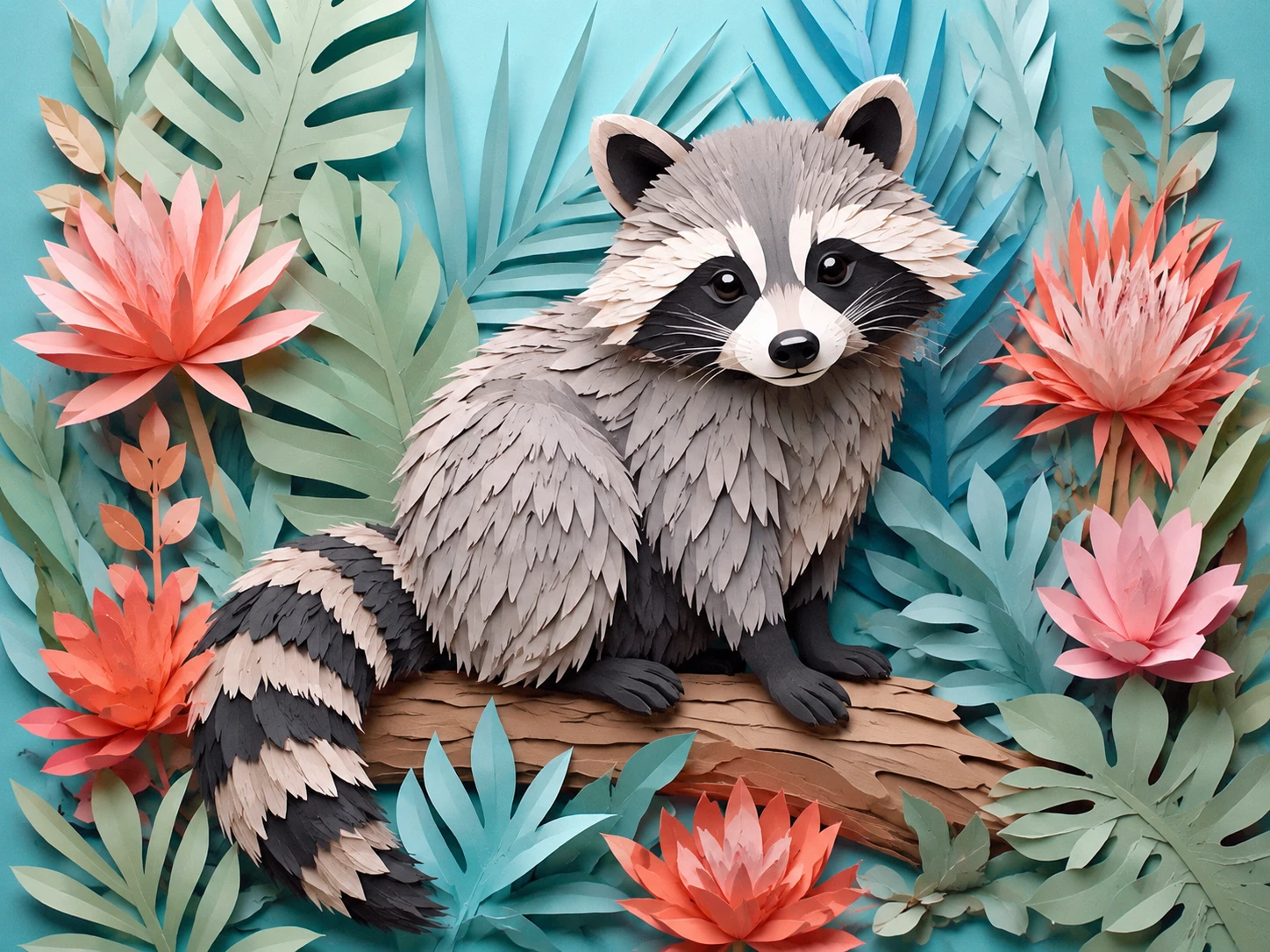 Raccoon In Paper Garden