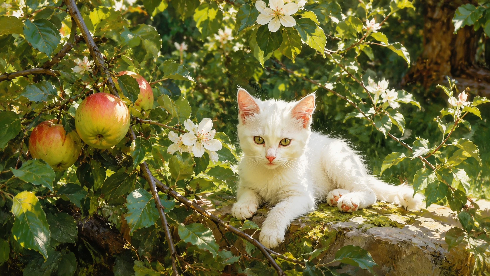 Garden Kitten with Apples
