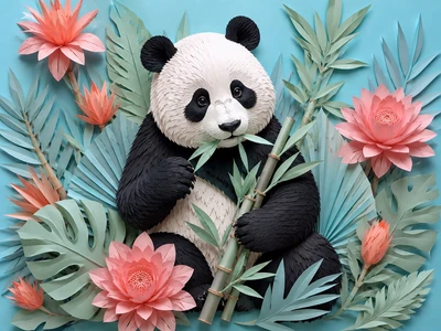 Panda and Pink Blossoms