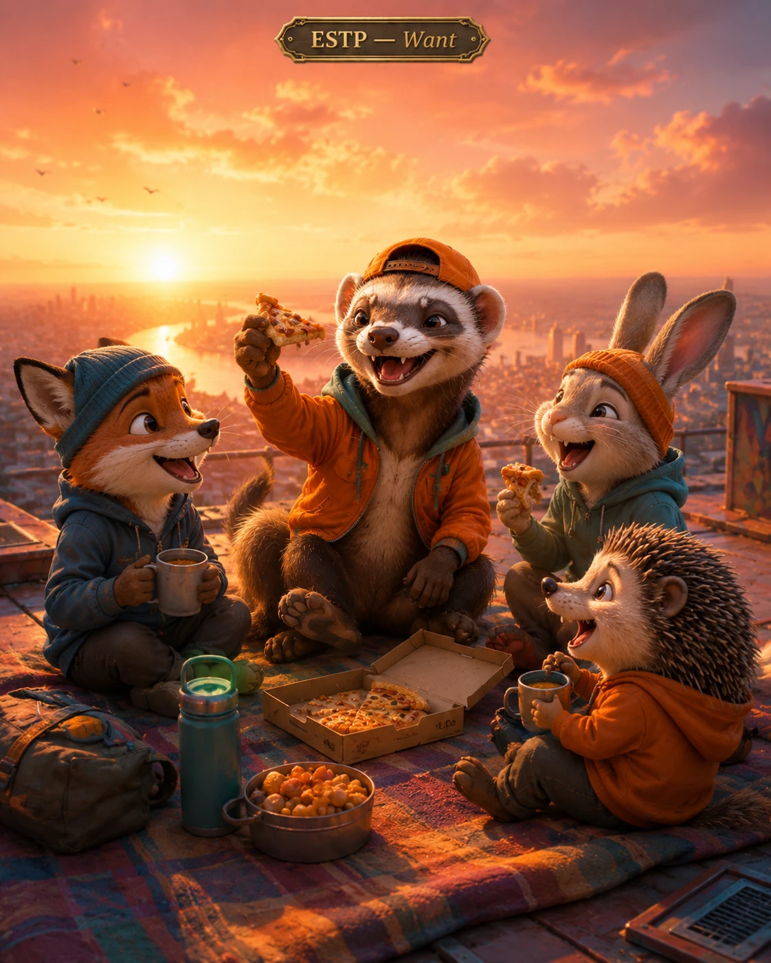 City Rooftop Animal Picnic jigsaw puzzle