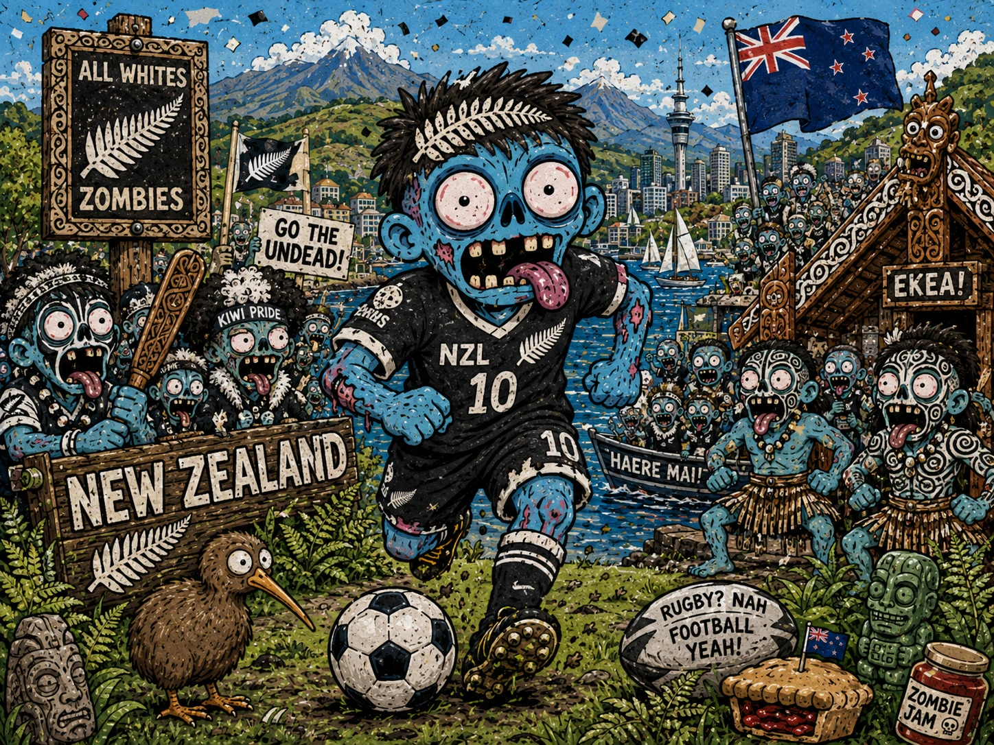 Kiwi Zombie Kickoff jigsaw puzzle